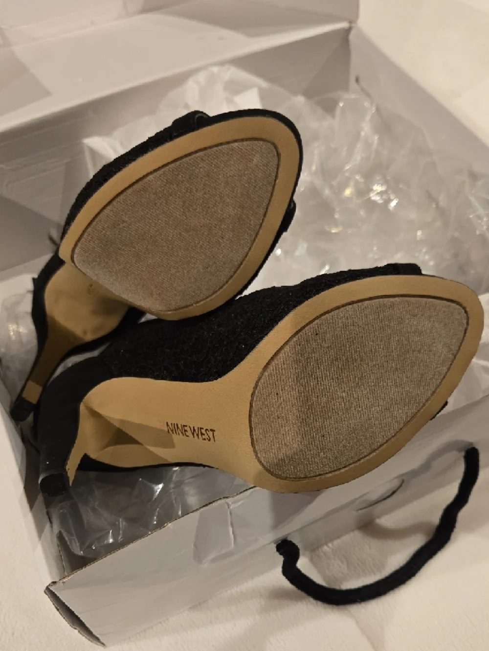 Nine West Black Lace-Up Peep-Toe Ankle Heels - Picture 2 of 6